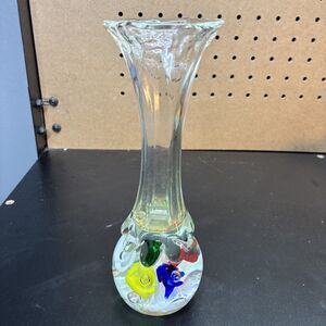 Vintage St Clair Blown Art Glass Multicolor Floral Paperweight Vase Paper Label